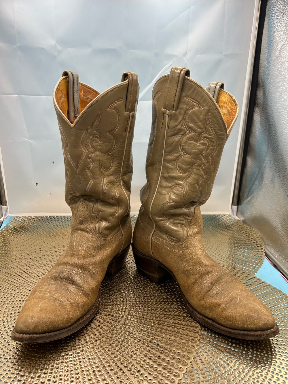 Tony Lama Men 9 vintage Texas exotic print cowboy boots